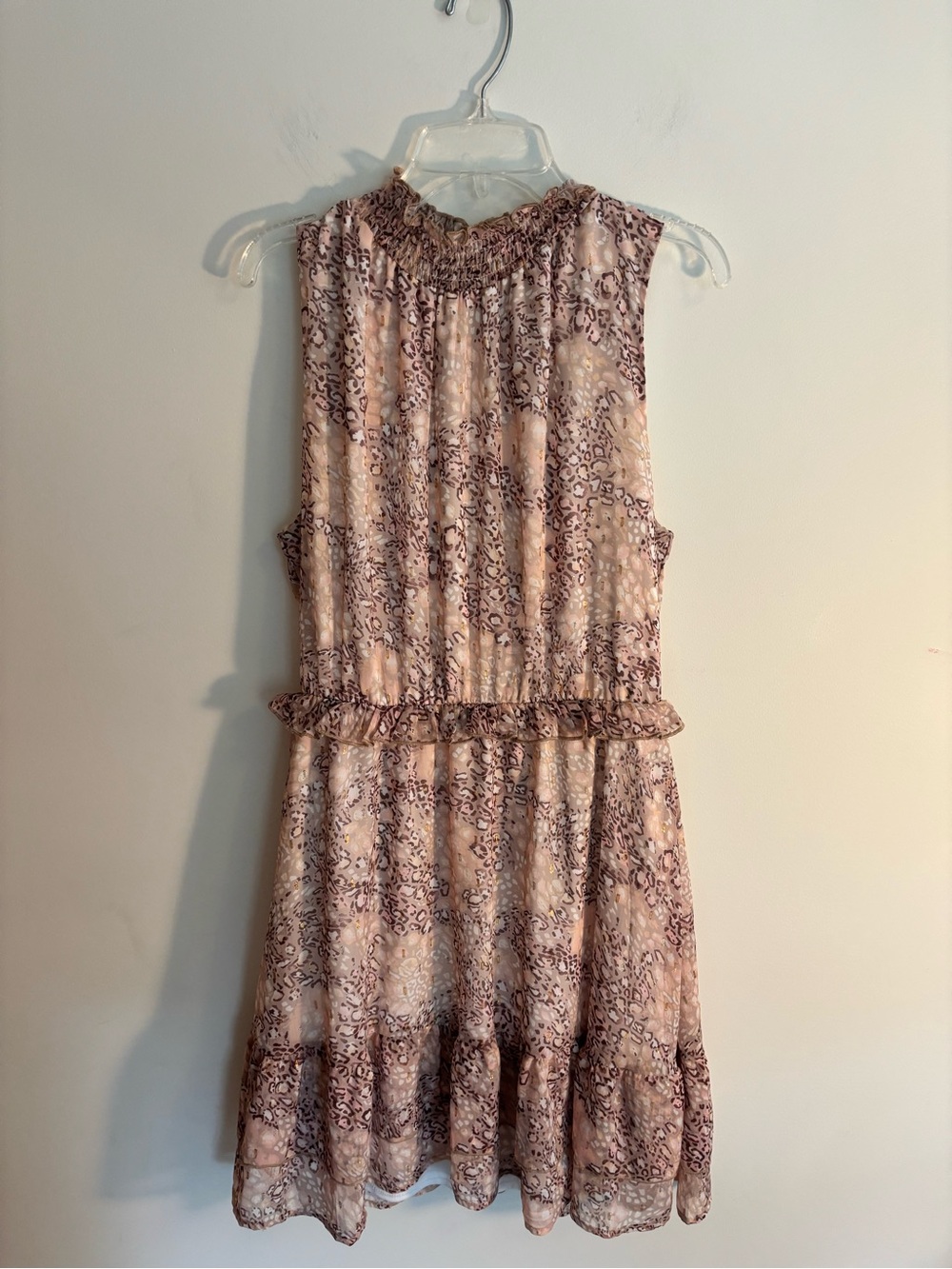 Peach Love California Sleeveless Blush Animal-Print Ruffle Dress